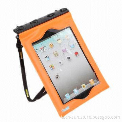 Clear waterproof sleeve for iPad mini, with stand and hang rope